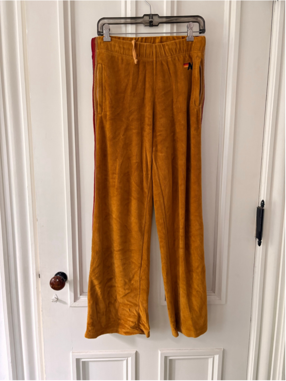 Aviator Nation Velour Joggers Gold Multicolor Striped Size L